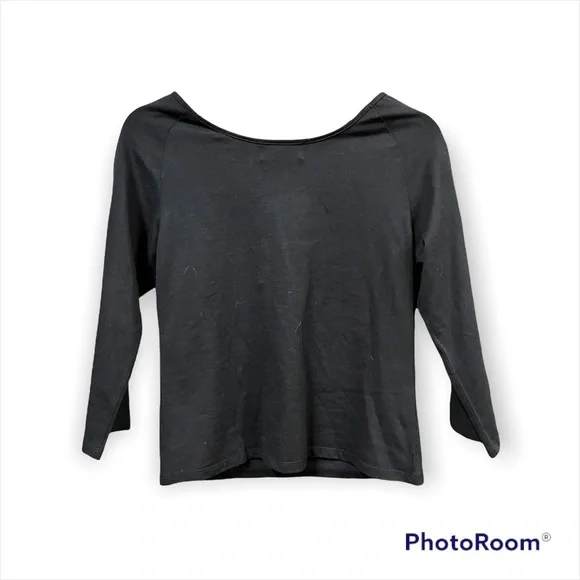 Metro 6 Nina Leonard Black Scoop Neck Floral Jeweled 3/4 Sleeve Top Size Medium - Picture 5 of 8